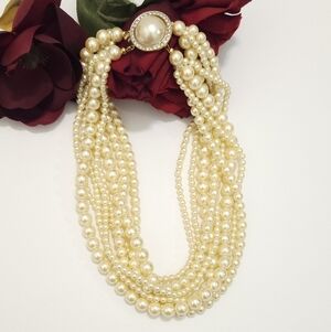 Vintage Carolee Multi 8 Strand Faux Pearl Necklace Designer Statement Necklace